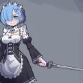 ReZero Starting Life in Another World Rem，Blue haired woman with sword and cape.