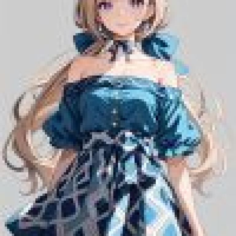 女孩，藍色蝴蝶結洋裝。