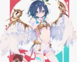 Venti Genshin Impact，Girl with wings and blue hair.