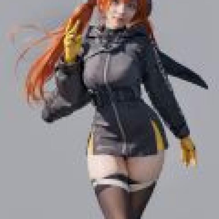 Orphie Magnusson Zenless Zone Zero，A woman with red hair is wearing a black and yellow outfit.