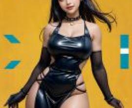 安普特 Anput 埃及 神話 女神，這位女孩身穿黑色皮衣。