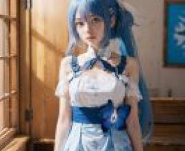 Griseo，Honka，站在窗邊的藍衣女孩。