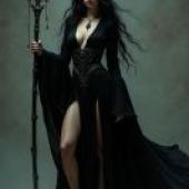 dark witch，A woman in black clothing with a staff.