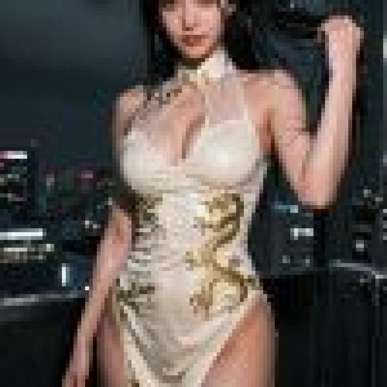 girls，Asian model poses by waterfall with shower head.