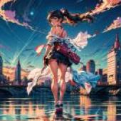 Anime beautiful girl， free download of Night City River tablecloth