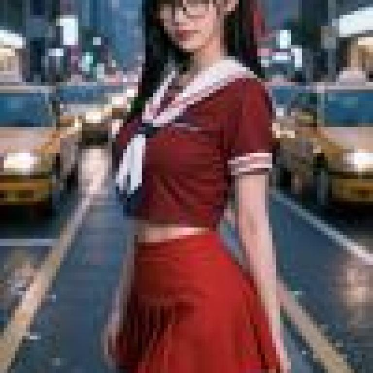 制服故事，身穿紅色裙子和紅色水手服的水手女孩。