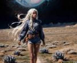手機桌布，Edge of the World， EotW，寫實，一個穿著牛仔褲和背心的女孩穿越沙漠。