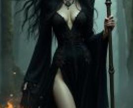 dark witch，手持法杖的黑衣女子。