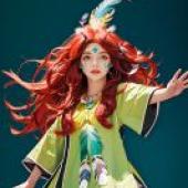 Popoi， Secret of Mana，The red haired woman with a blue feather in her hair.