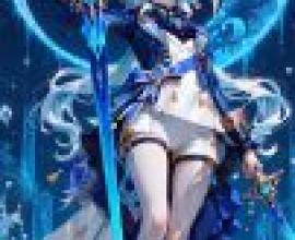 TA，Blue and white illustration of woman holding sword.