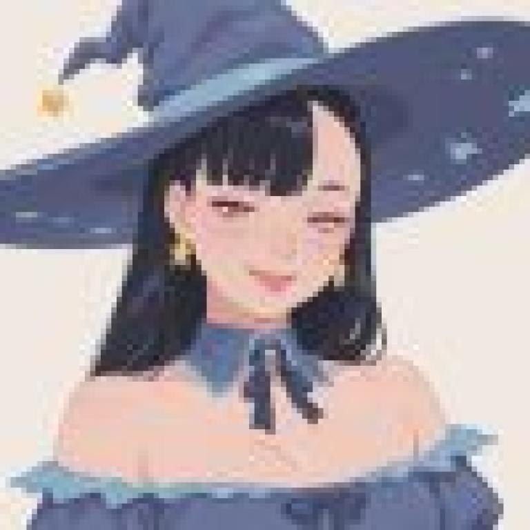 動漫美女，帽子上有星星的藍色女巫。