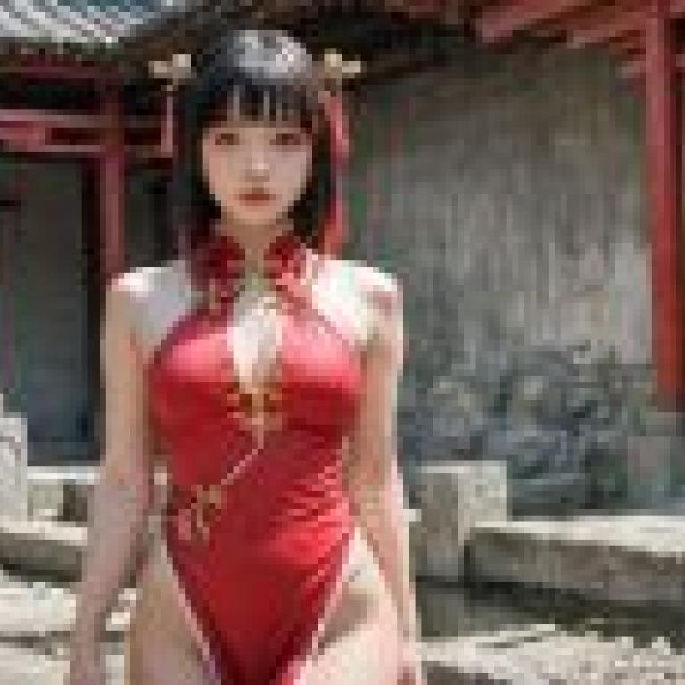 sex China girl，A girl in red with chop sticks.