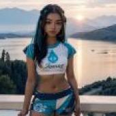 Computer wallpaper， pokemon nessa Lurina Pokémon， real person， beautiful young woman on the balcony