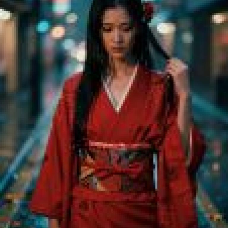 紅色和服，雨夜裡穿著紅色和服的女子。
