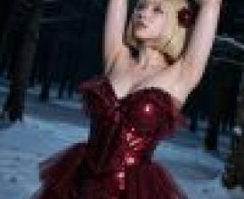 girls，A blonde girl in a red outfit with her hands up.