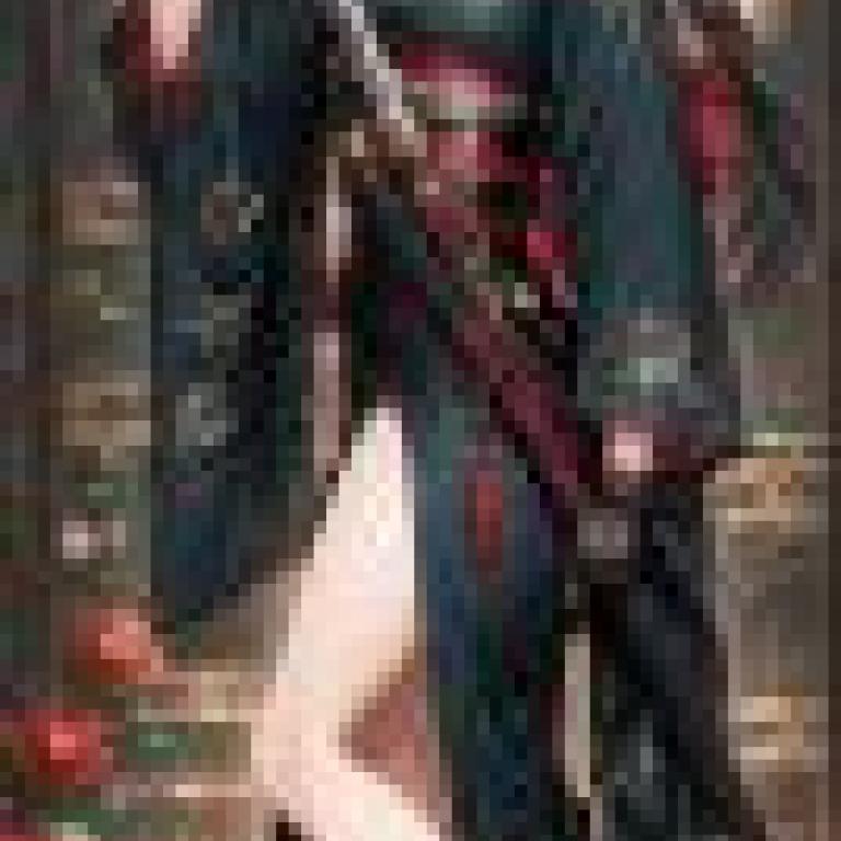 girls，A woman with blue hair holding a sword.