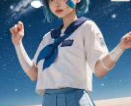 Earth chan hololive，Blue haired girl with scarf.