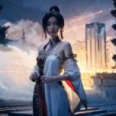 Eternal Mad Emperor，Ling Meier，Woman in long white dress with red scarf in hand.