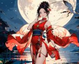 Moon Beauty，The girl is wearing a red dress.