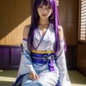 Ye Ziyun，Tales of Demons and Gods，一位紫色頭髮的女人坐在椅子上。