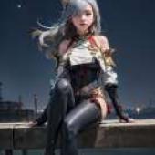 史柯沃卡，一個手持寶劍站在水邊的女孩。