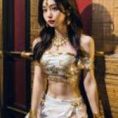 Egyptian Goddess，A woman sits on the edge of the frame.