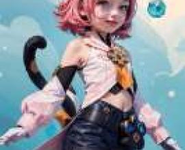 Diona K tzlein 迪奧娜·凱茨萊茵，貓耳粉紅色女孩，手持藍色球。