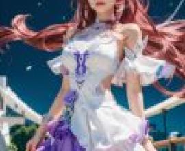 Cyrene honkai star rail，A woman with red hair and purple skirt.