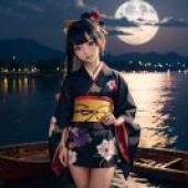Live anime， hell girl， Yan Moai， kimono， full moon， night art