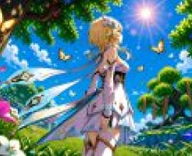 Genshin Impact，Female character with blonde hair and blue cape.