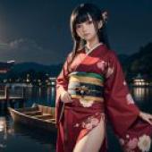 Live anime， hell girl， Yan Moai， kimono， full moon， kimono love night love