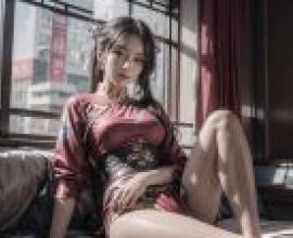 Chinese cheongsam beauty， cheongsam in front of the window， light and shadow dream
