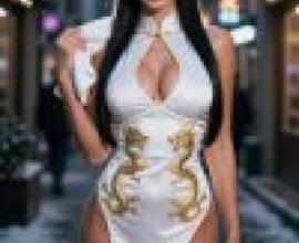 Street beauties，A model dressed as a geisha is standing outside.