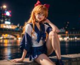 真人版，美少女戰士，水手金星，愛野美奈子，唯美桌布，動漫桌布，夜晚紅弓水邊