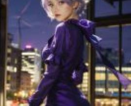 Mobile wallpaper， Honor of kings MiLaidi， Realistic， A girl with purple hair and a purple dress stands outside at night.