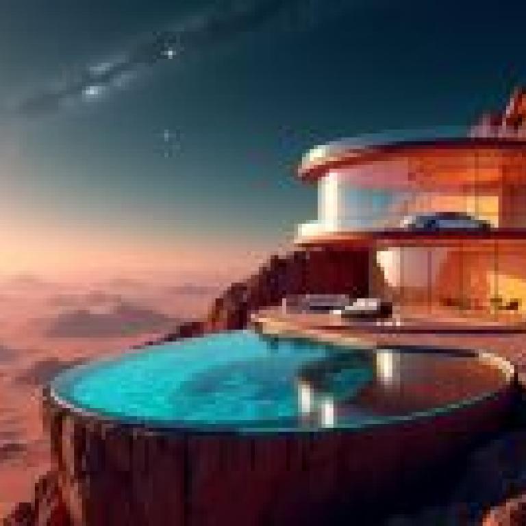house on Mars，A view of the moon from a hotel on a hill.