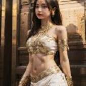 Egyptian Goddess，Girl in a gold bikini with her arms crossed.