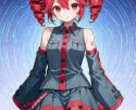 Different colors，Anime woman wearing blue， red and white clothing.