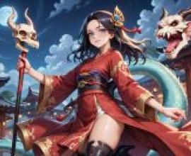 dragon girl，一個長著犄角、手持骷髏的巫師。