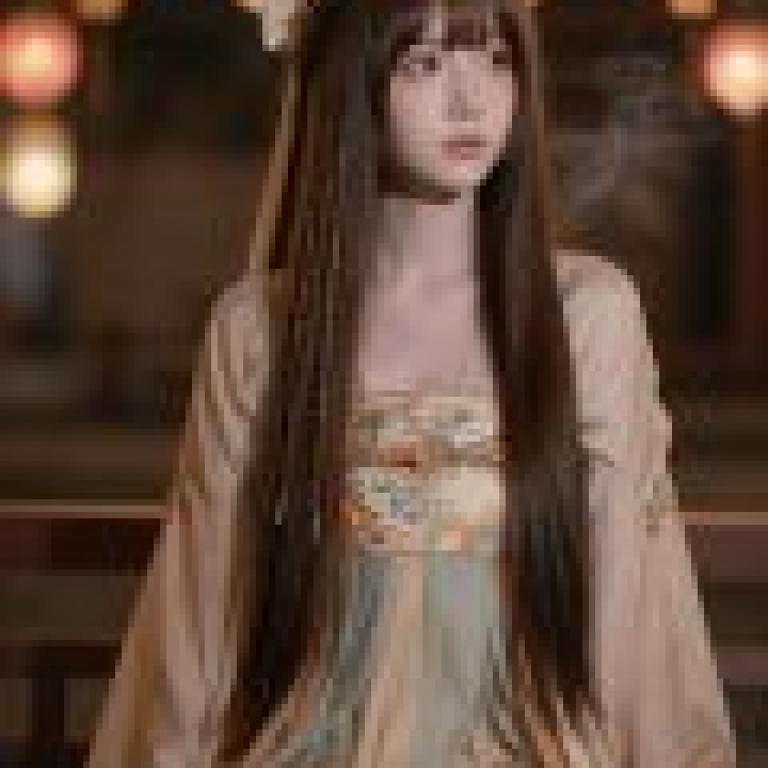 Night in Changan，The woman has long brown hair.