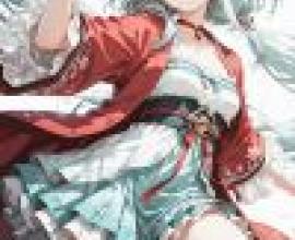 girls，Anime girl in red and blue dress.