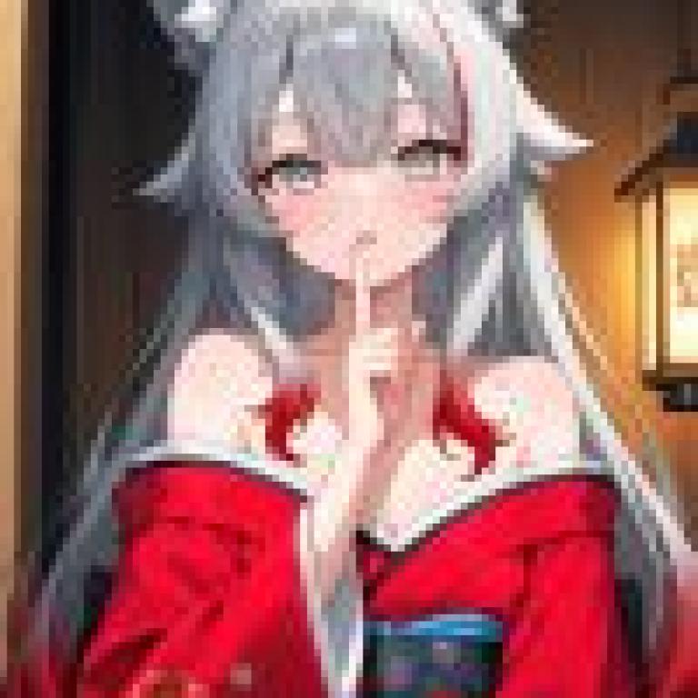 Cute girl，A young anime girl with grey hair and pink lips.