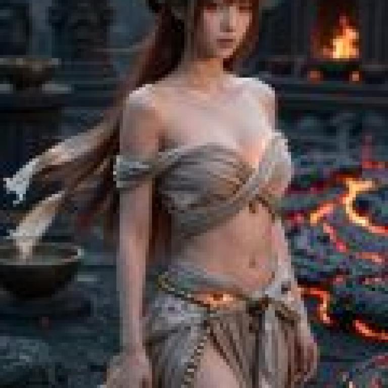 火山女神，這位紅髮模特兒穿著金色項鍊，身穿白色服裝。