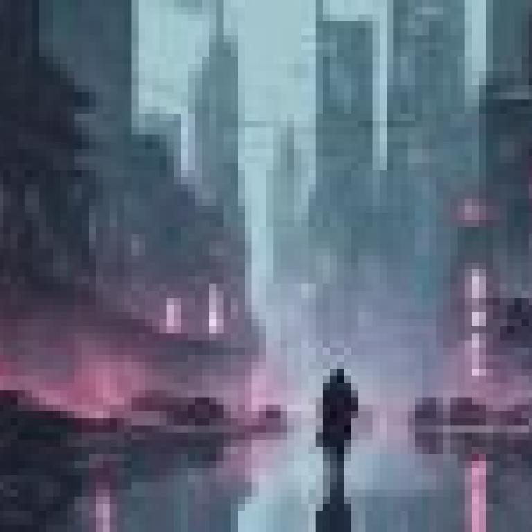 A Vague Future，a man in the rain and he is wearing a long coat.