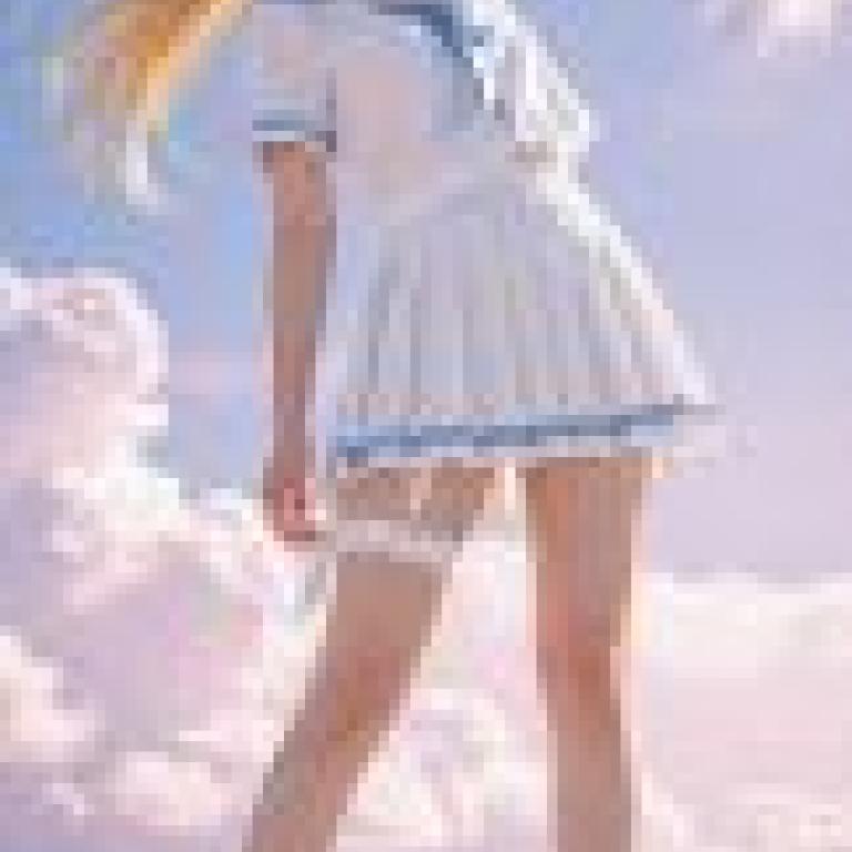 girls，A girl in white with her hand up poses for the camera.