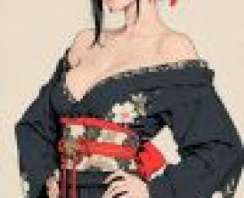 kimono，Anime woman wearing a red bow and black dress.