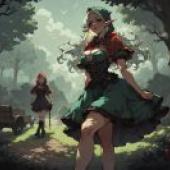 ExpressiveH，一位身穿綠紅相間衣服、長著白髮的女精靈。