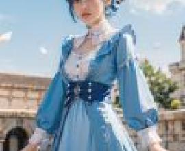 Kamisato Ayaka Genshin Impact，Blue dress girl with white flowers in her hair.