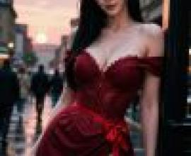 Red Wind，A woman with long hair and a red dress.