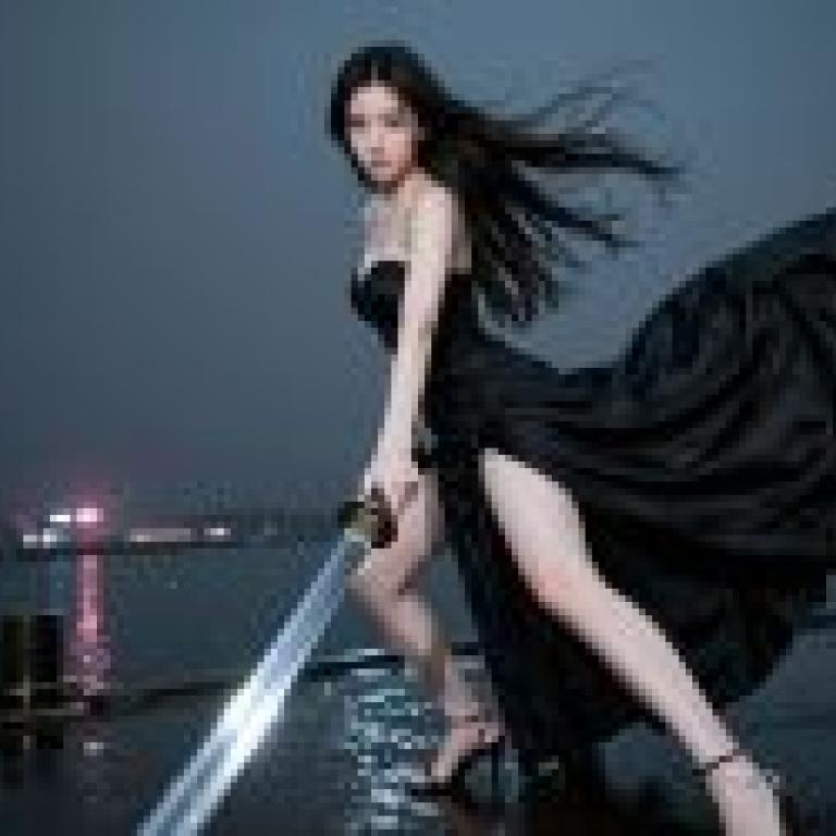 Night Warrior，A woman holding a sword.